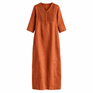 V-Neck Pintuck Long Dress