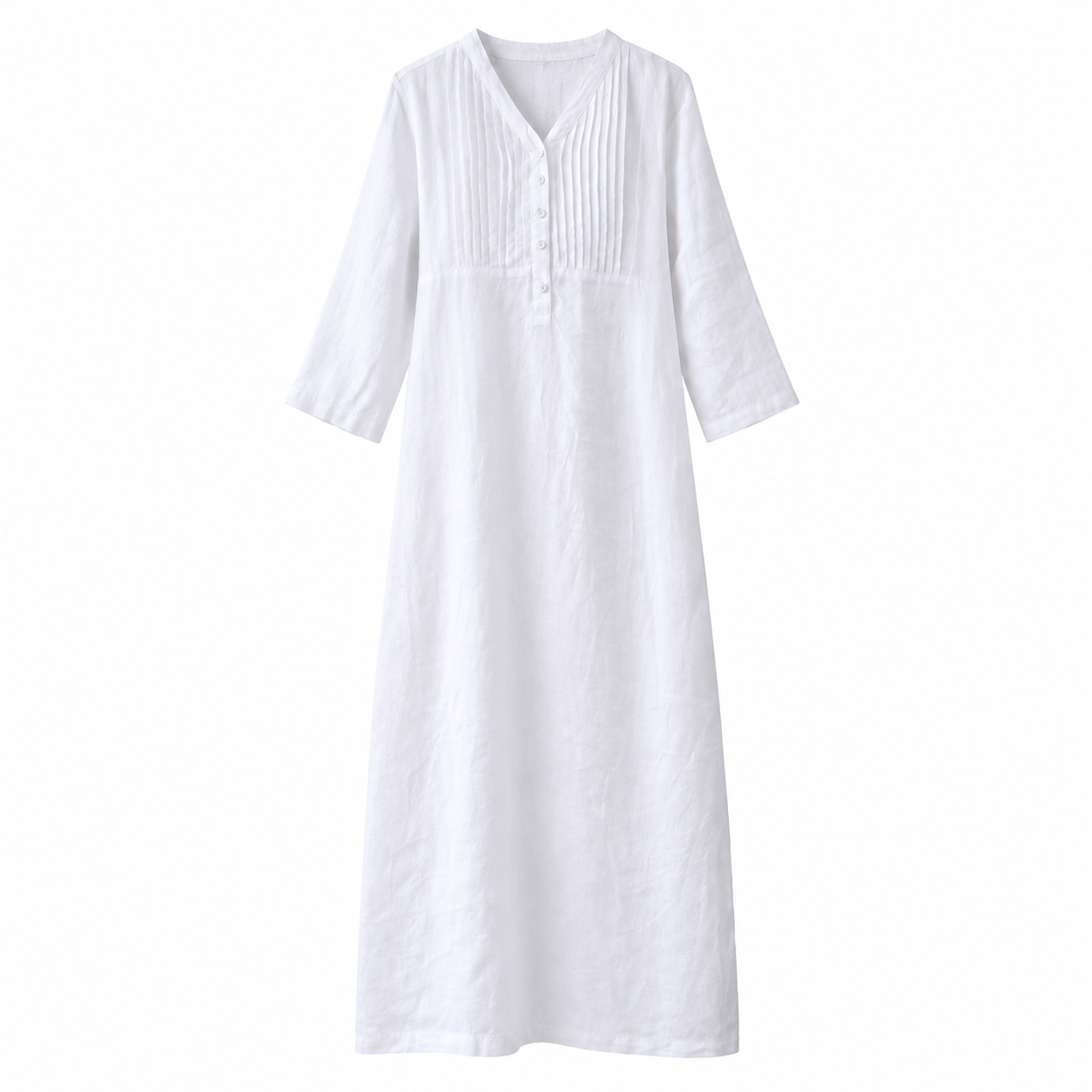 V-Neck Pintuck Linen-Blend Long Dress - Image 6
