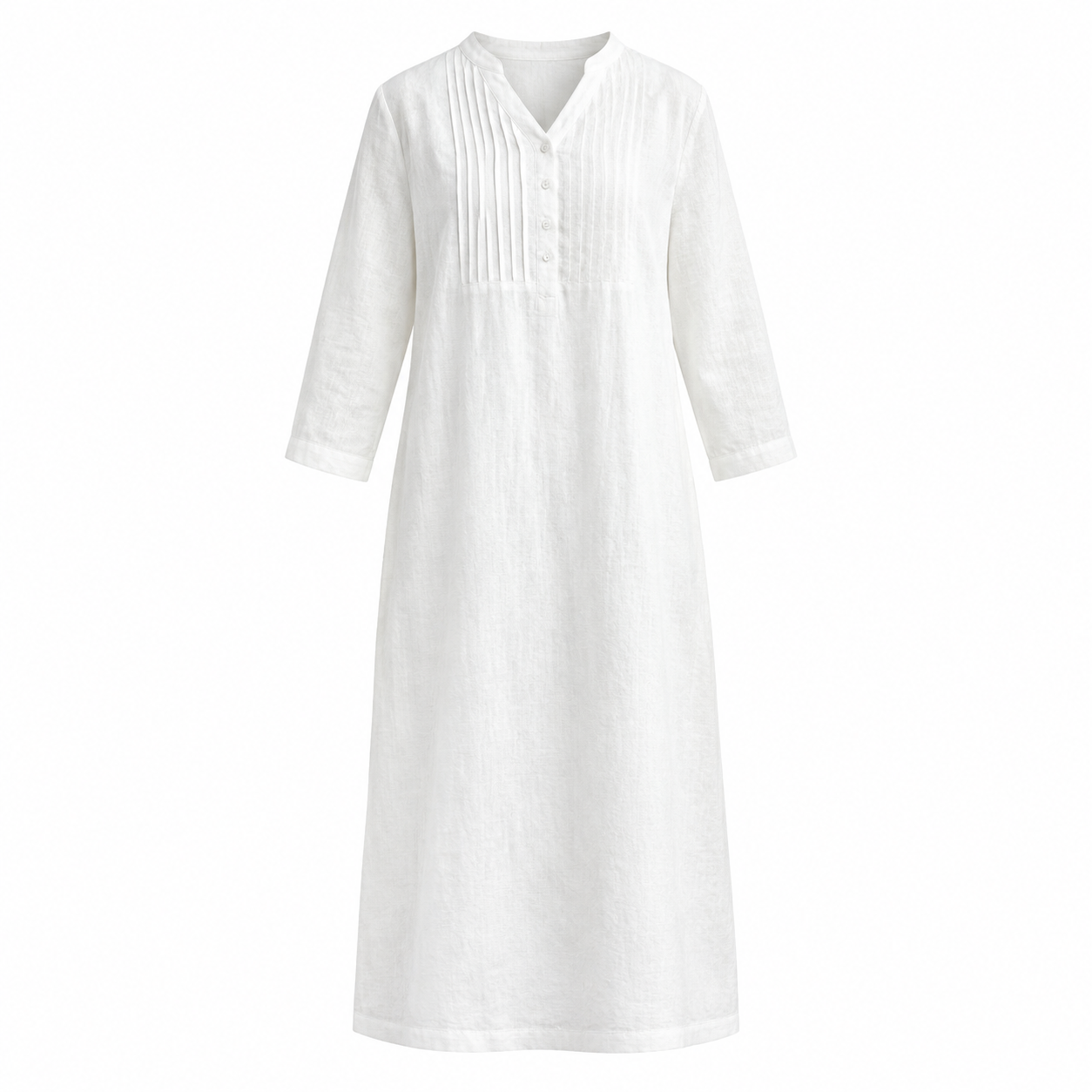 V-Neck Pintuck Linen-Blend Long Dress - Image 3