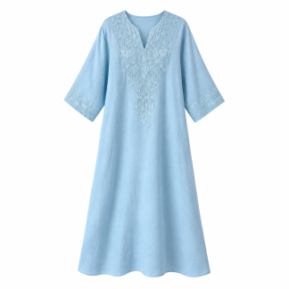 Embroidered Cotton V-Neck Midi Dress