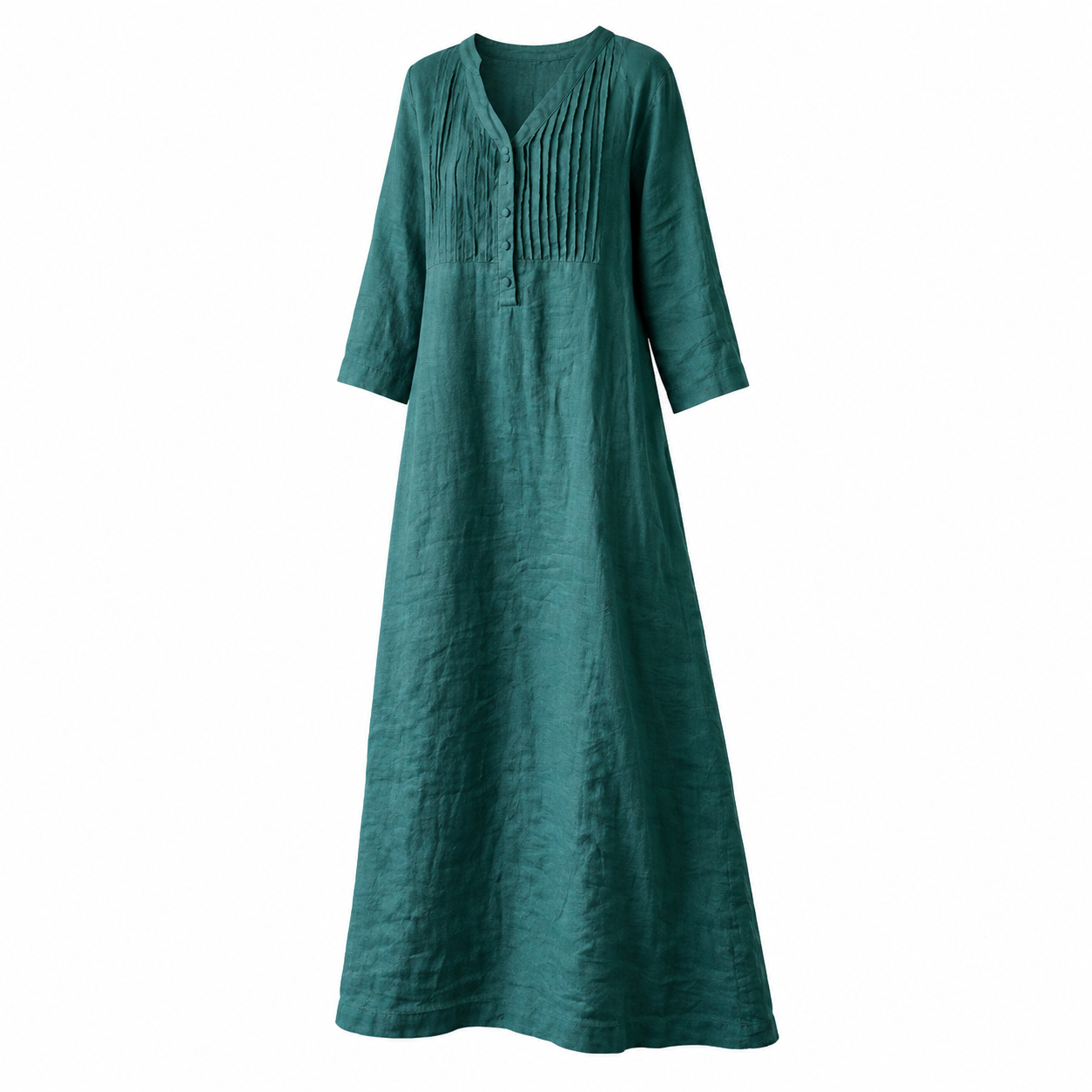 V-Neck Pintuck Linen-Blend Long Dress - Image 5